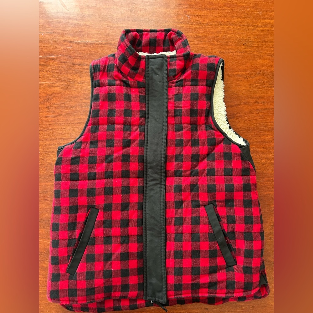 Madewell buffalo plaid vest Sherpa fleece small